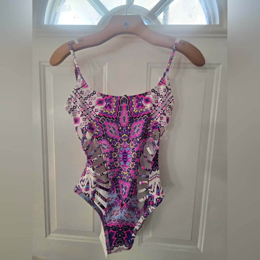 Red Carter Multicolor Geometric One-Piece Swimsuit